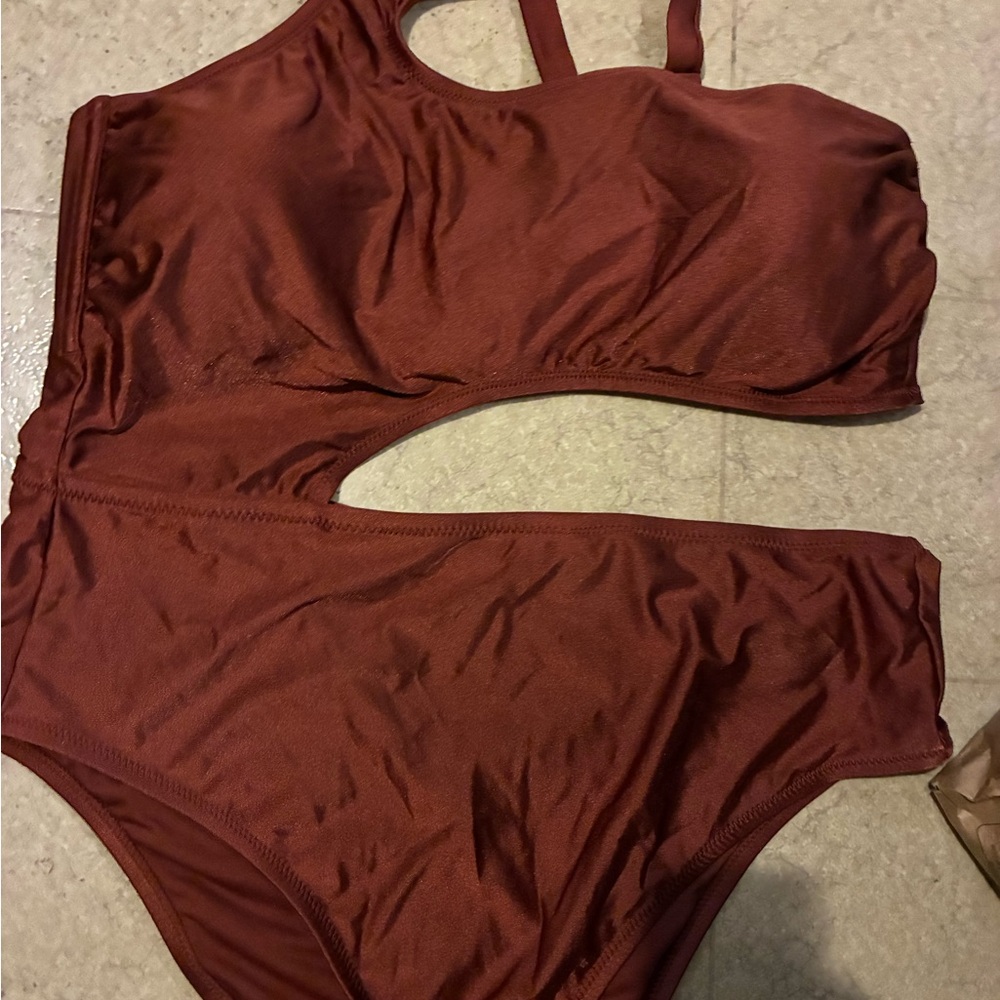 Noel Target Metallic Brown Asymmetrical Cutout One Piece Swimsuit Size 2X